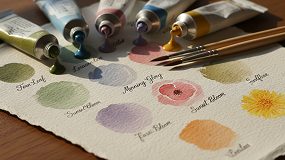 A6 art print laid out with paints and brushes